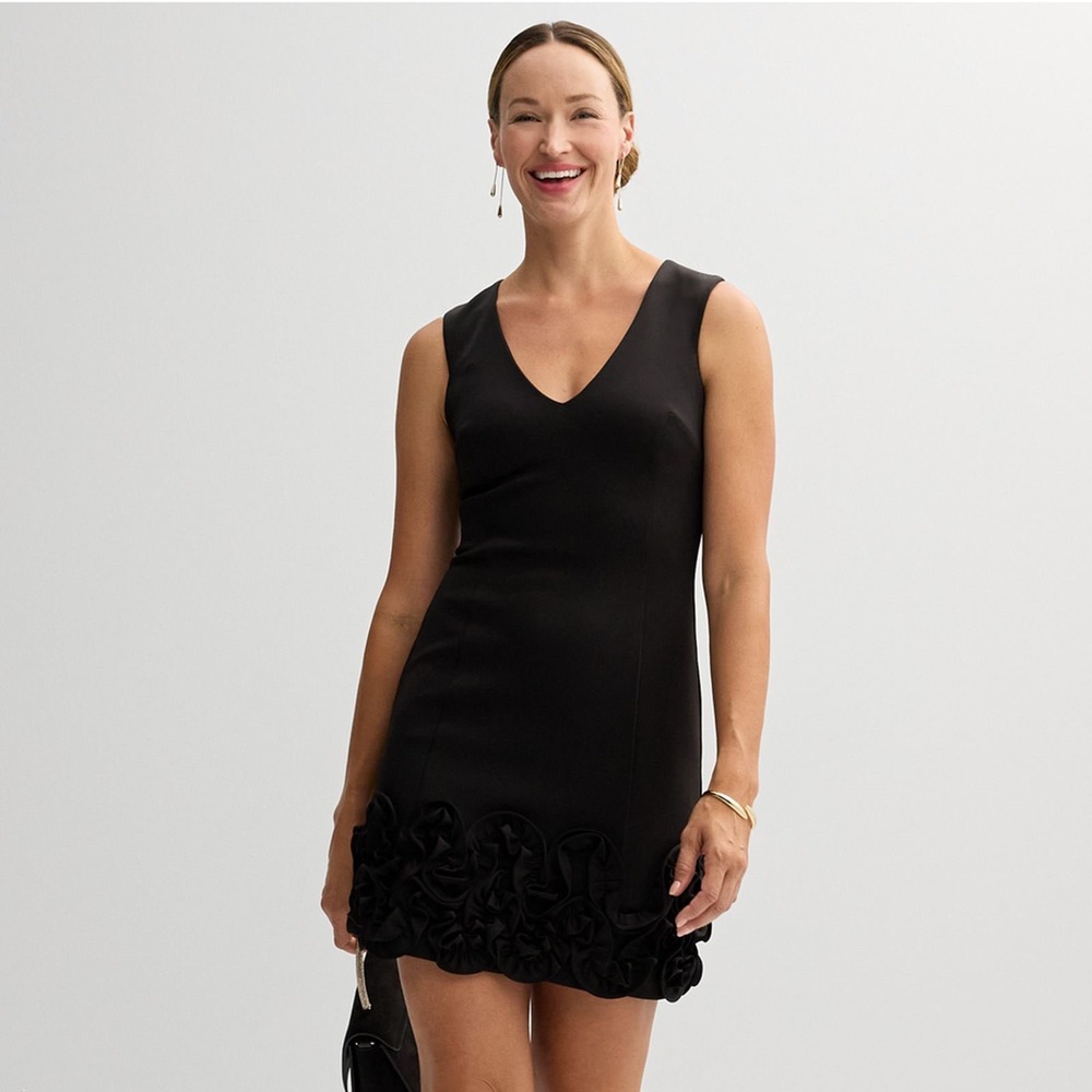 Donna Ricco‎ New York Black Ruffle Hem Sheath Dress – Size 4, NWT